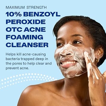 Differin Acne Face Wash with 10% Benzoyl Peroxide, Maximum Strength OTC Acne Foaming Cleanser, Fast Acting Acne Treatment for Face and Body, 5 oz.