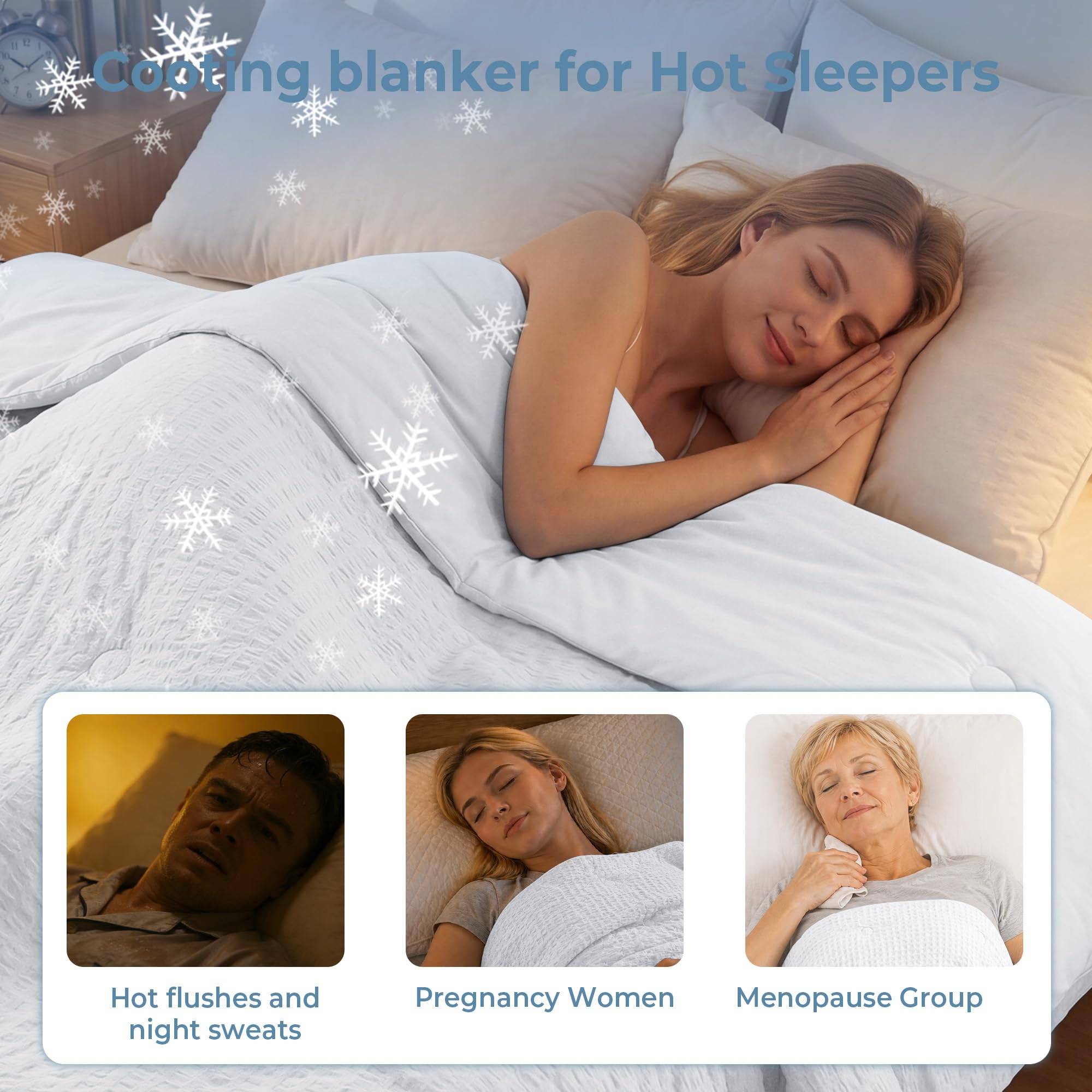 UNIKOME Coperta rinfrescante doppia faccia - Reversibile estate Bubble Sherpa & Ice Silk, leggera e traspirante, anti-calore e sudore, ideale per condizionatori, 220x200 cm, Bianco