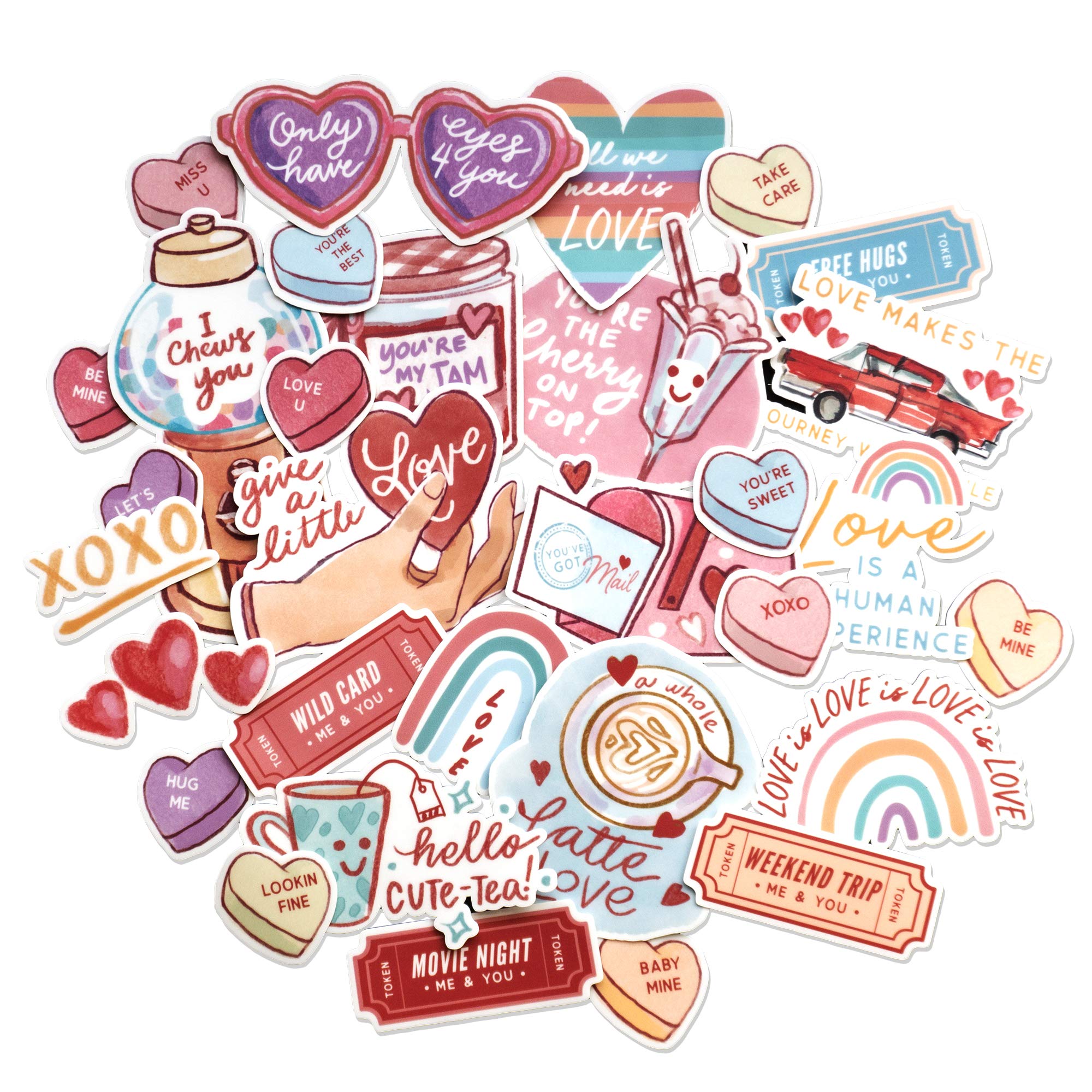 Navy Peony Sweet Valentine's Day Puns Sticker Set (31 Pieces) - Cute, Waterproof, Durable | Candy Conversation Heart Stickers for Planner, Journal and Gifts