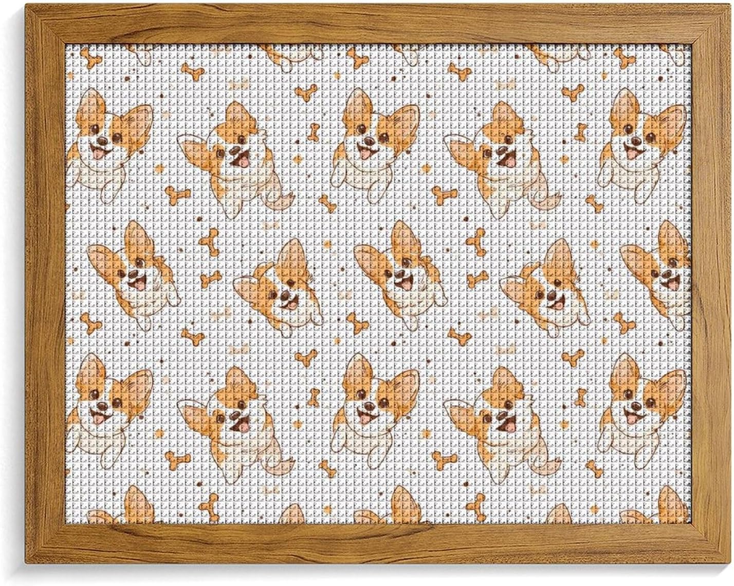 Cute Corgi Dogs And Bones Printed Diamond 5D Painting Kits DIY Full Drill Crafts for Home Wall Decor 16x20 Inch Yellow Wood 50 * 40cm