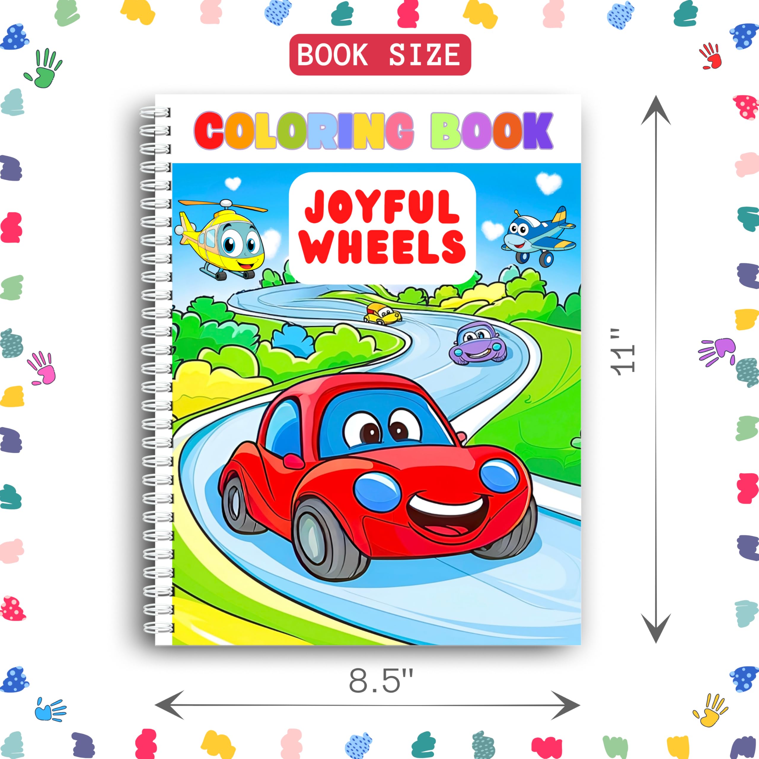 Pagine da colorare, Libro da colorare - Ruote gioiose per bambini, rilegatura a spirale, adatto per ragazzi e ragazze, veicoli sorridenti, Avventura da colorare. Carta spessa 199 g/m², Dimensioni del