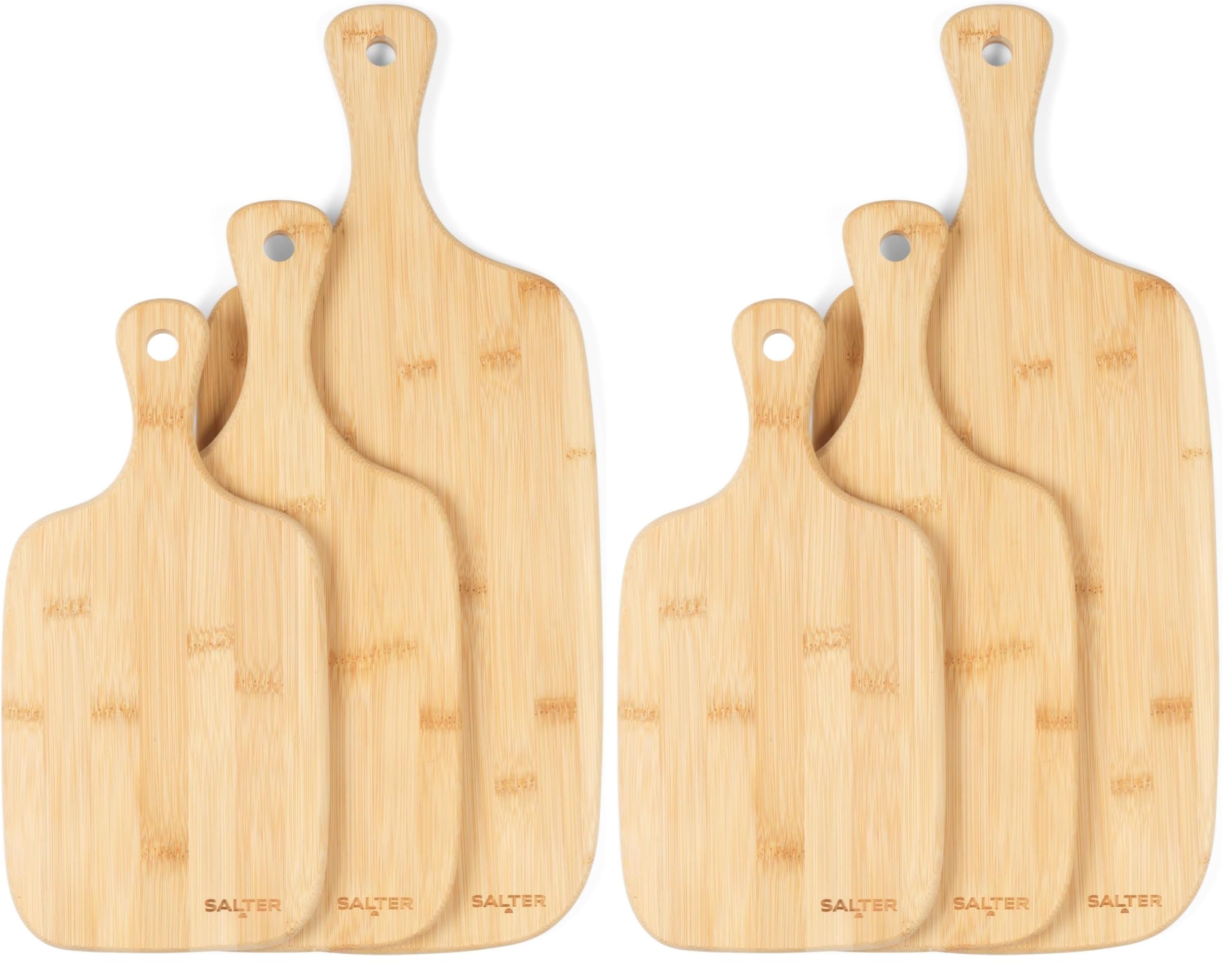 Salter BW06732 Set di taglieri in bambù, 30/35/45cm, Set di 6 taglieri da cucina, resistente e durevole, ideale per servire carni, frutta, salsiccia e formaggio, perfetto come regalo, facile da pulire