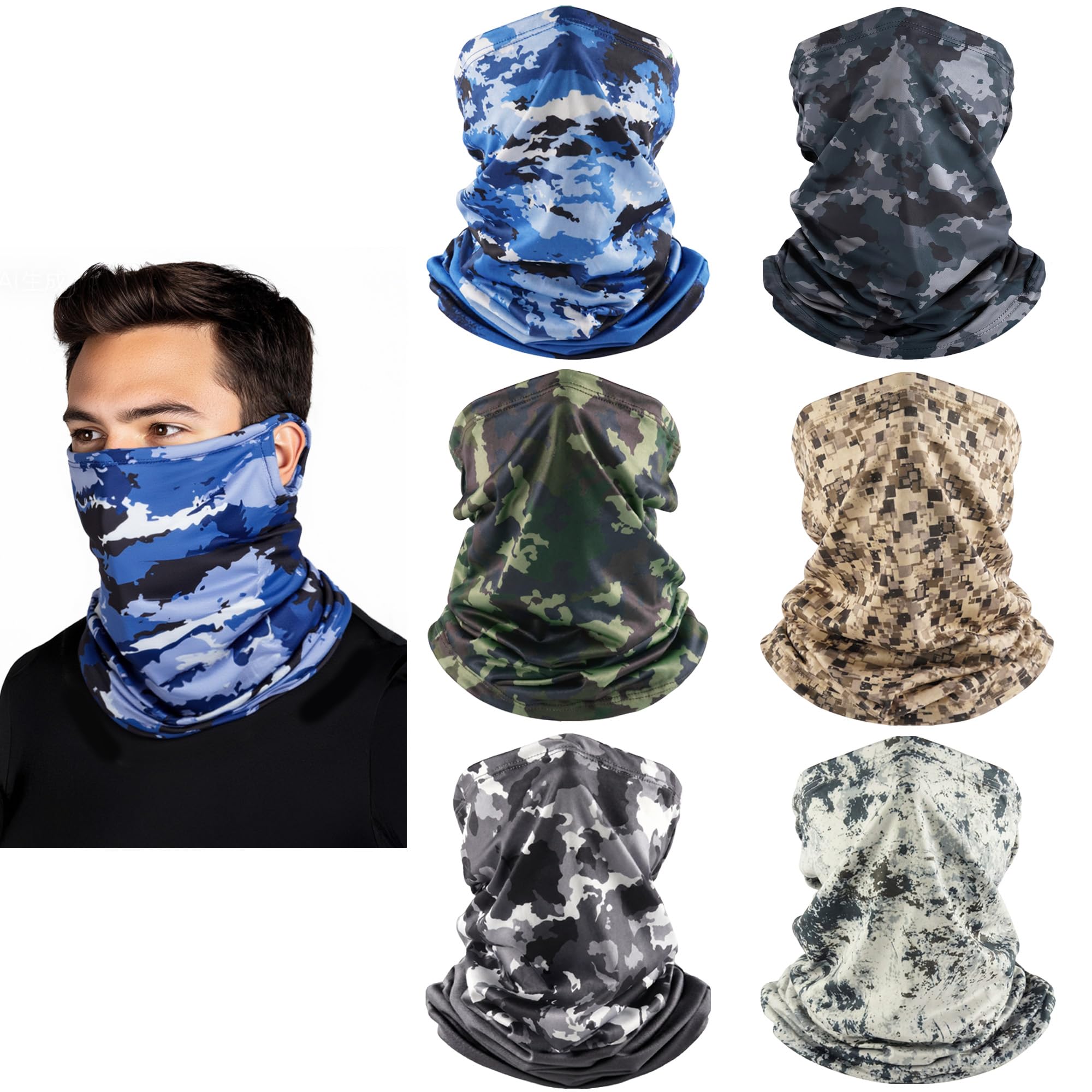 HONGTEYA 6 Pack Summer Neck Gaiter, UV Protection Cooling Face Mask Breathable Bandana Head Scarf Face Cover for Men Women