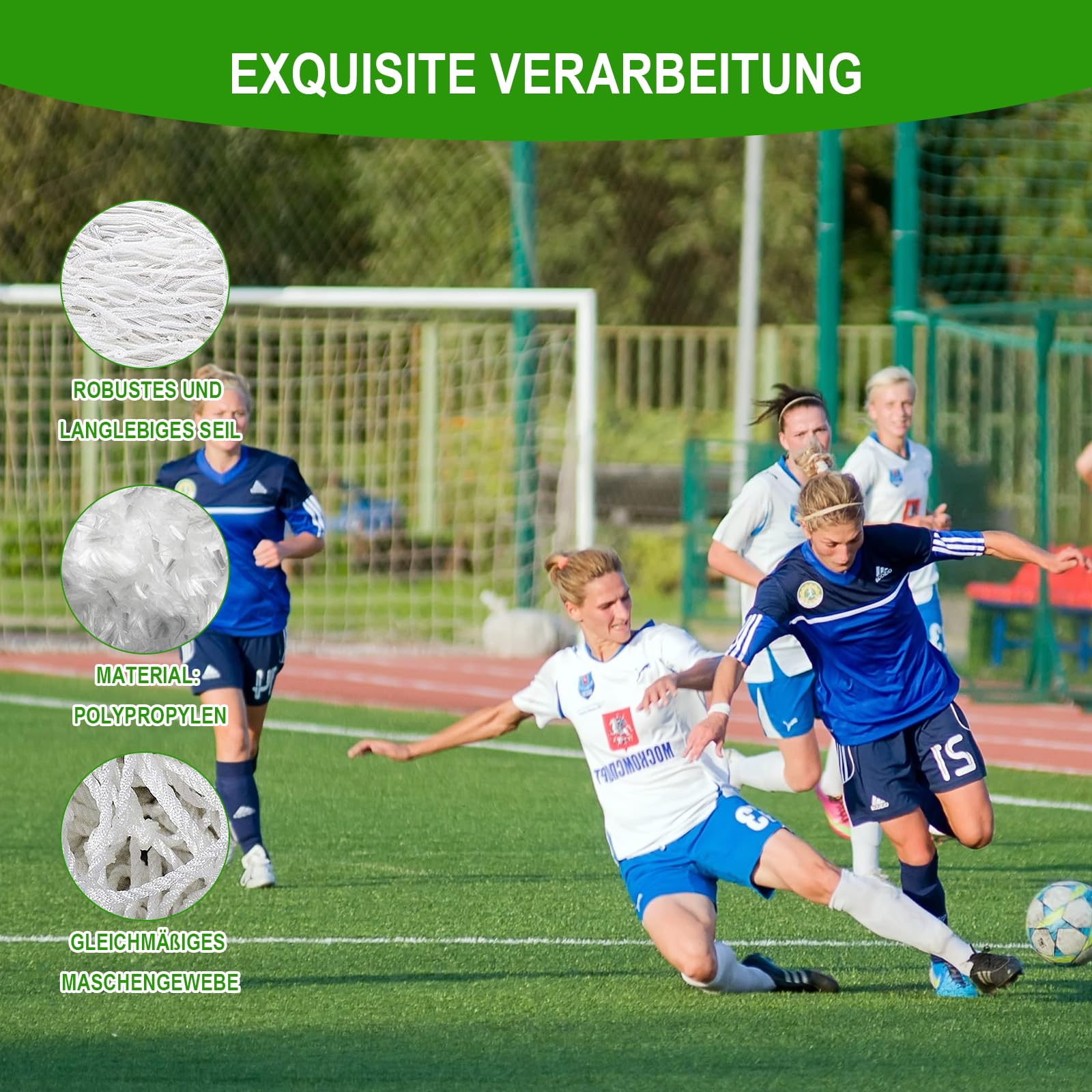 Fußball Tornetz 3,2 x 1,5 x 2,1 m aus Nylon, 2 Stück Fußballnetz mit Tragetasche, Luftpumpe, Schiedsrichterkarten und Pfeife, Ersatznetz für Fußballtor Training und Freizeit