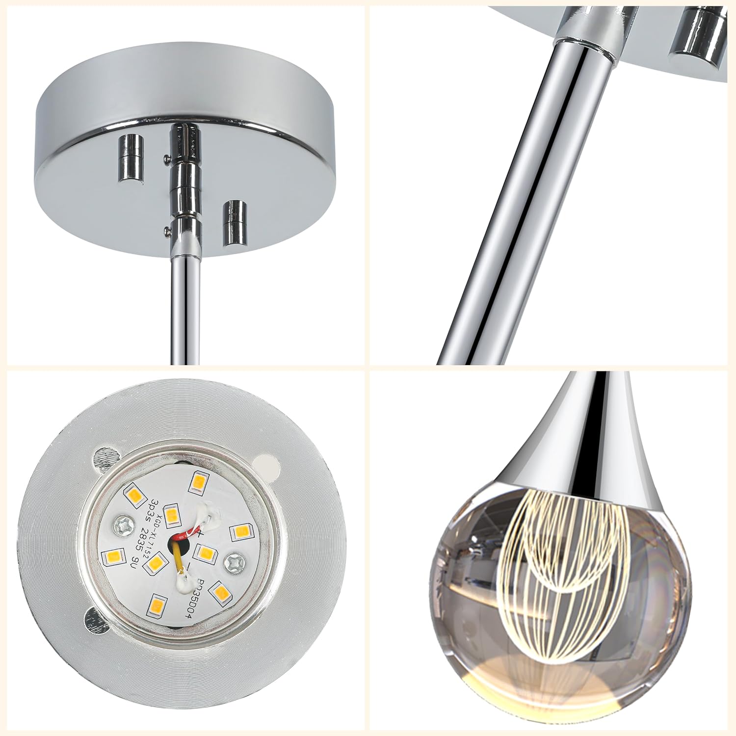 3-Pendant Lights Kitchen Island, Silver Crystal Globe Ceiling Hanging Light Fxitures, LED Light Fixtures Metal Rod Ceiling Glass Pendant Lighting for Kitchen Island Dining Room Bar