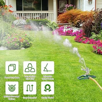 WEMADE Heavy Duty Metal Pulsating Sprinklers for Yard - 360 Degree Roating Automatic Water Sprinkler for Lawn with Metal Base, Impact Sprinklers for Large Area Covers Up to 85 Diameter