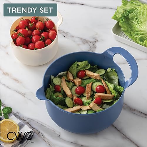 Vista 15 de COOK WITH COLOR Nesting - Juego de cuencos de plástico para mezclar con boquillas y asas, color rosa, 4 piezas antideslizantes