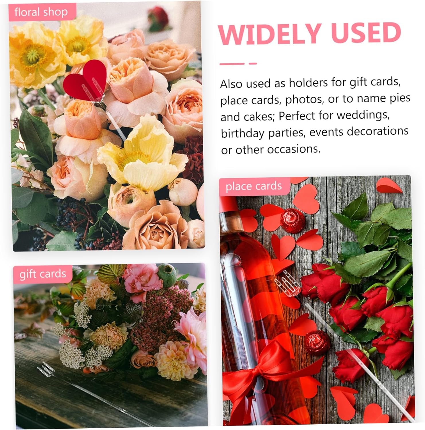 MAGICLULU 80pcs Floral Pick Holder for Valentine Day Plastic Bouquet Cards Picks Reusable Floral Arrangement Accessory for Weddings and Parties for Home and Shop Use