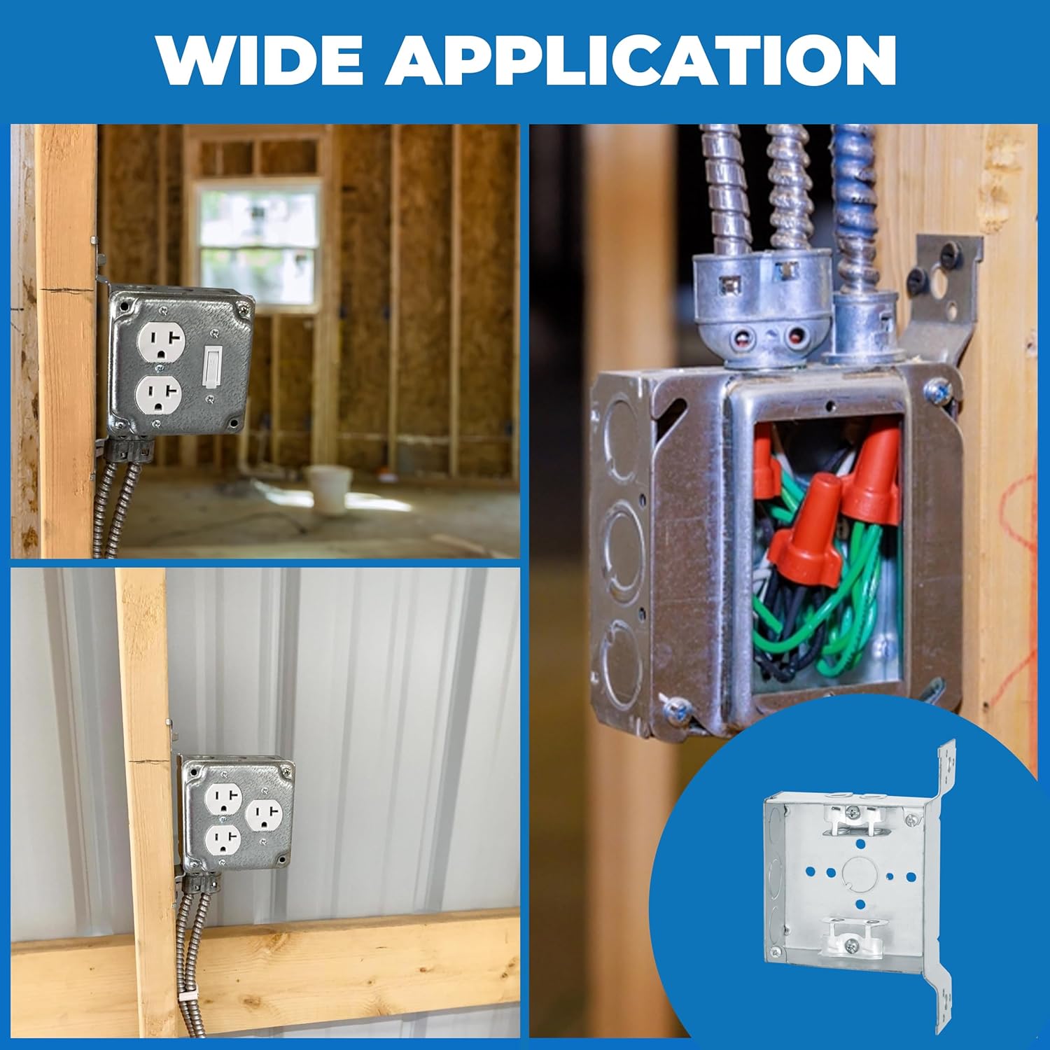 OHLECTRIC 4-Pack 4" Welded Square Electrical Box with MC Clamp & Side Bracket | 2-1/8" Deep Junction Box with 1/2 & 3/4-Inch Knockouts | Ideal for Lighting Fixture, Switches & Receptacles | UL Listed