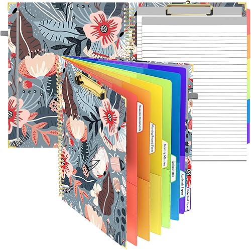 Folio portapapeles con 2 blocs legales para tamaño carta, 6 divisores con almacenamiento, 12 bolsillos, portapapeles de tapa dura en espiral,