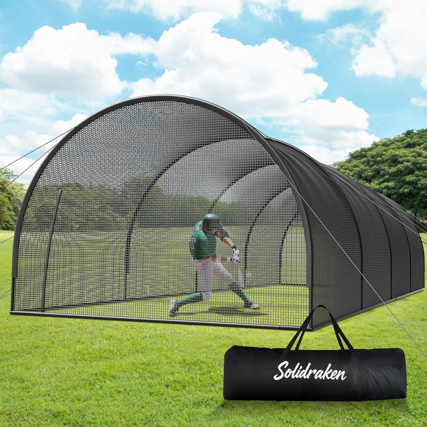 40FT Baseball & Softball Batting Cage for Backyard – Enclosed Net with Pitching Machine Hole, Fiberglass Pole System, Carry Bag, Ideal for Home Hitting & Pitching Practice, 40 x 12 x 10 ft