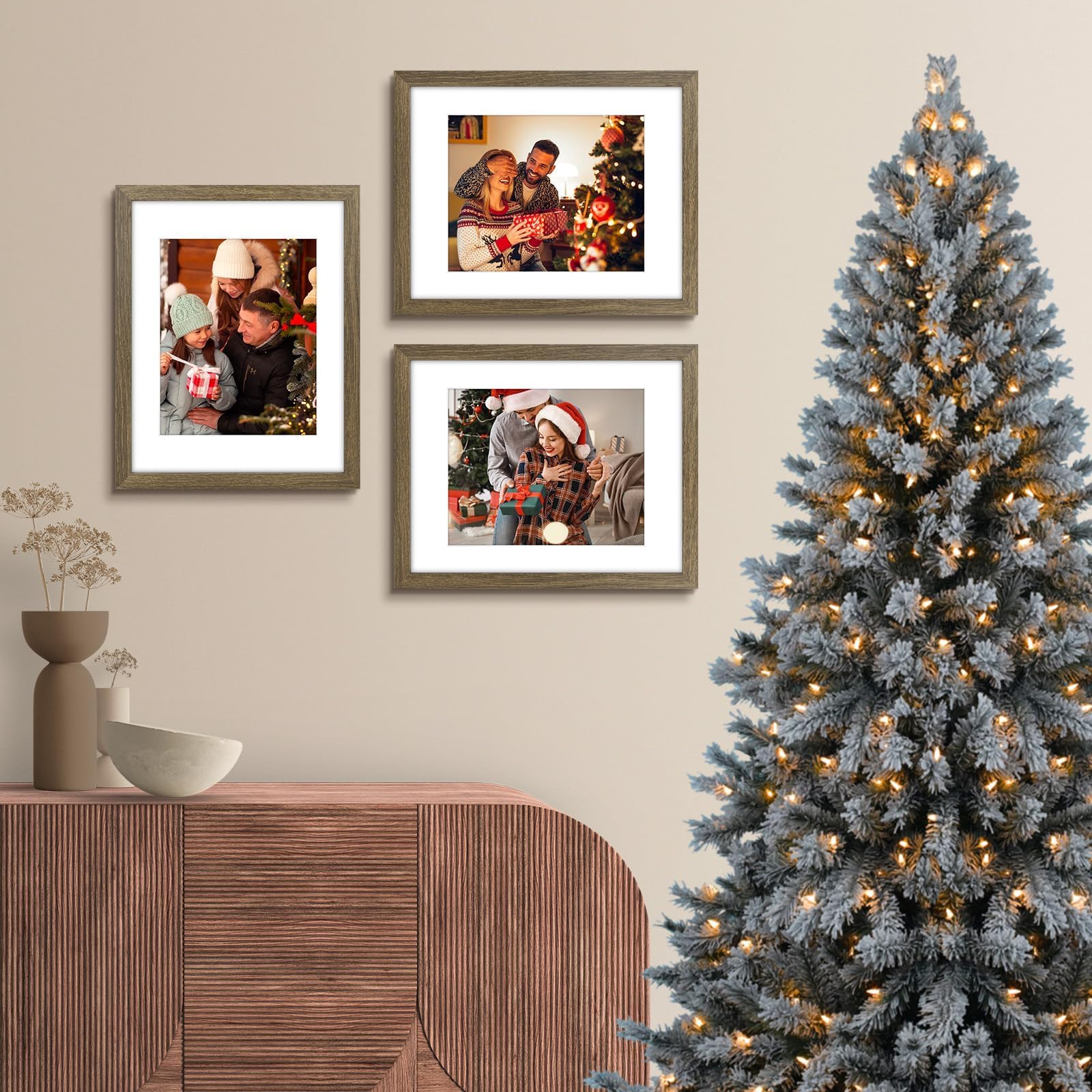 AUEAR, Juego de 6 marcos de fotos de 11 x 14 pulgadas, con paspartú para 8 x 10 o 11 x 14 pulgadas sin paspartú, marcos de fotos de madera compuesta con plexiglás, montaje en pared (marrón)