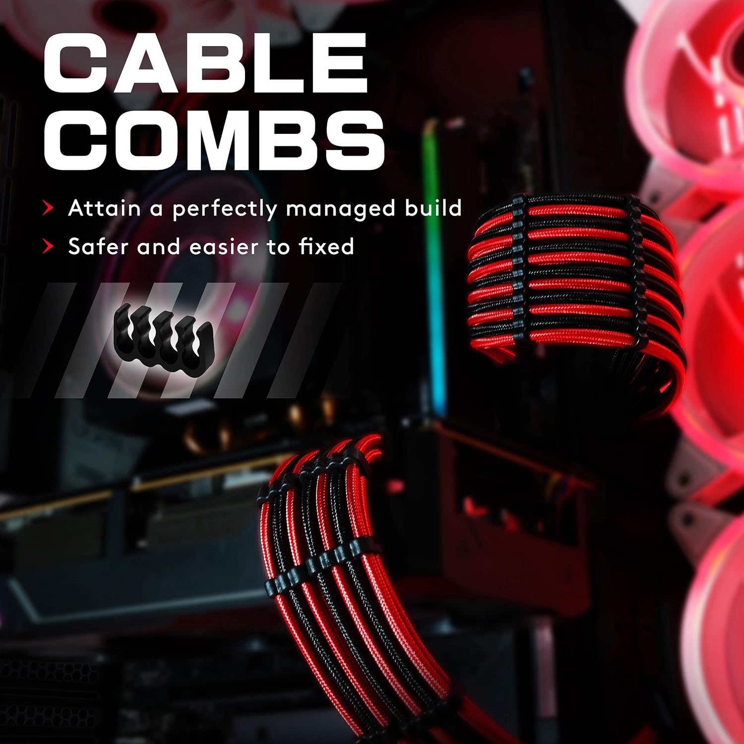 EZDIY-FAB Power Supply Sleeved Cable 24-PIN/ 8-PIN (4+4) M/B, 8PIN (6+2) PCI-E Extension Cable Kit 500mm Length-Black