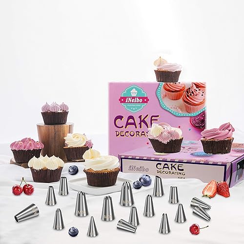 Miniatura 8 de iNeibo Juego de 39 bolsas de tuberías y puntas para decoración de pasteles, 39 piezas de herramientas de acero inoxidable para hornear, juego de