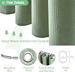 Dynamene Sage Green Shower Curtain - Waffle Textured Heavy Duty Thick Fabric Shower Curtains for Bathroom, 256GSM Luxury Weighted Polyester Cloth Bath Curtain Set with 12 Plastic Hooks,72Wx72H,Green