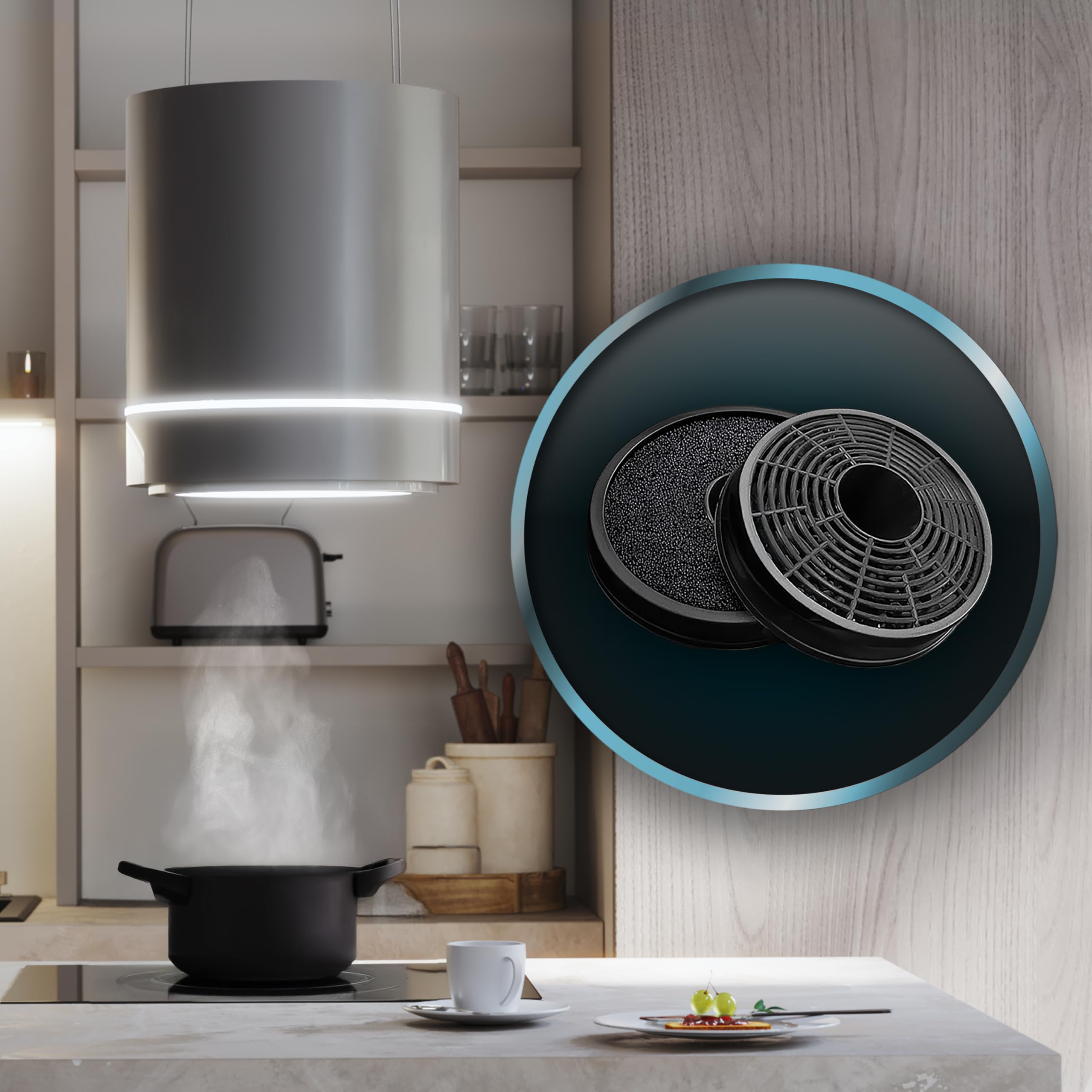 Cecotec Bolero Flux Cre Insel-Dunstabzugshaube 44 cm Edelstahloptik 800 m³/h 210 W A++