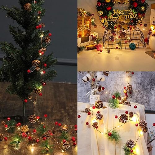 Miniatura 4 de Guirnalda de Navidad de 30 luces LED de 10 pies con luces, decoraciones de cono de pino para interior del hogar, chimenea, escalera