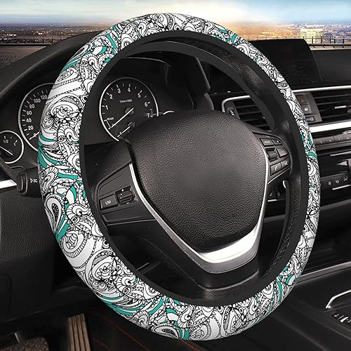 Funda para volante de automóvil con ondas tribales polinesias hawaianas retro hawaianas para mujeres y hombres, 15 pulgadas, tela elástica