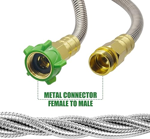 Miniatura 4 de YANWOO Manguera de jardín de acero inoxidable 304 de 120 pies con conector de metal hembra a macho, manguera de agua flexible y ligera, segura para