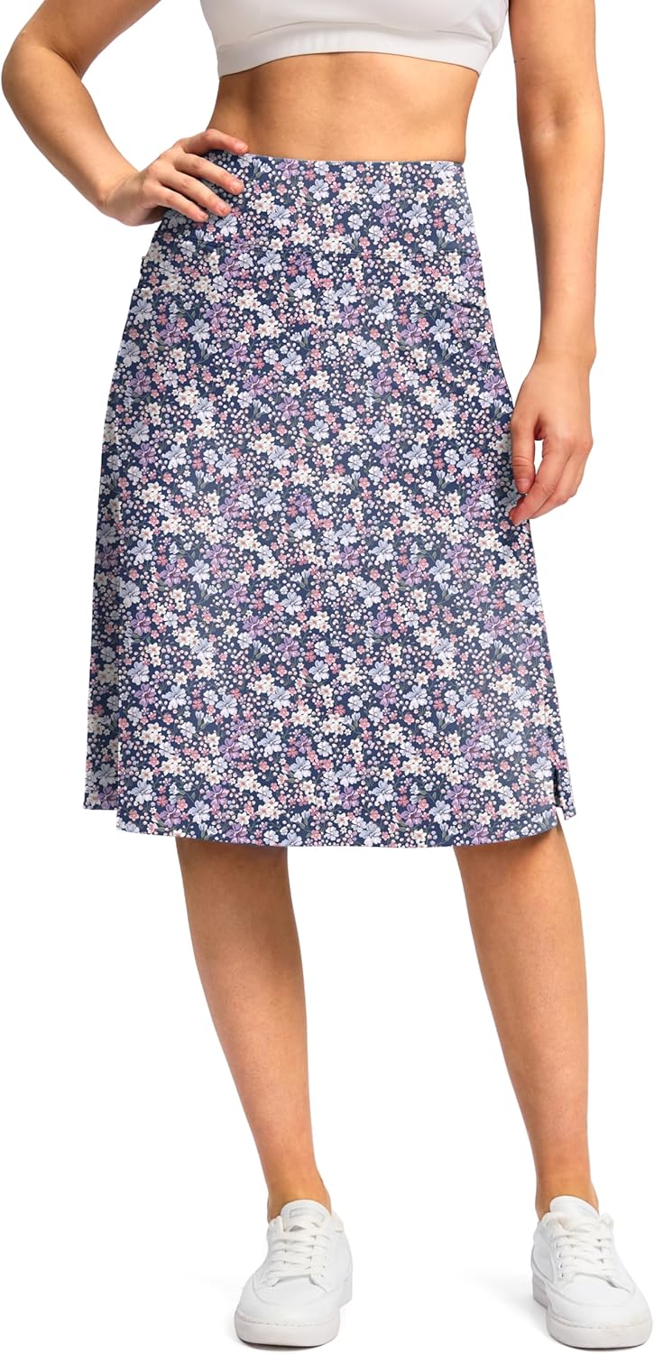 Viodia 25" Knee Length Skorts Skirts for Women with Zipper Pockets Stretchy Modest Aline Midi Skort for Casual Summer Travel