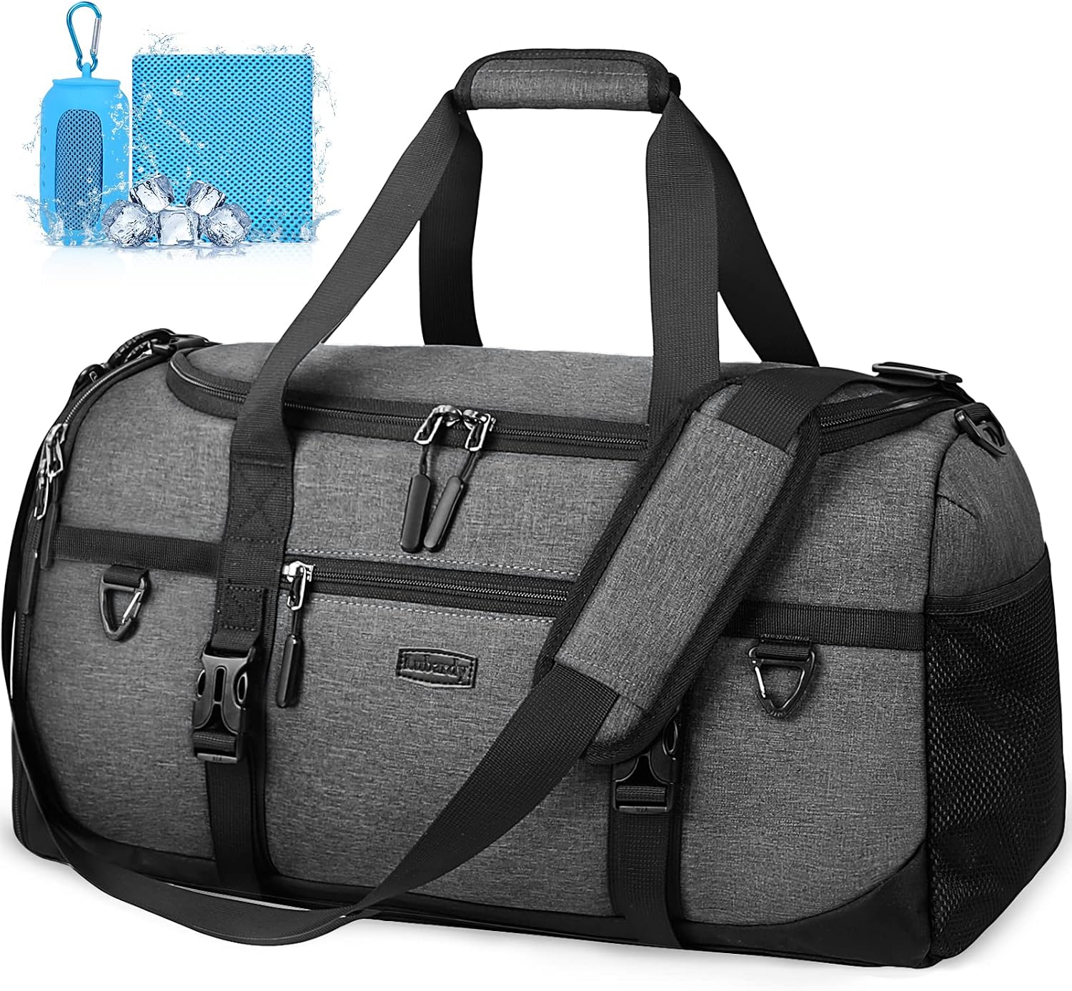 Gym Duffle Bag for Men 40L Waterproof Large Sports Bag with Quick-Drying Towel Travel Duffel Bags with Shoes Compartment and Wet Pocket Weekender Overnight Bag Men Women, Grey