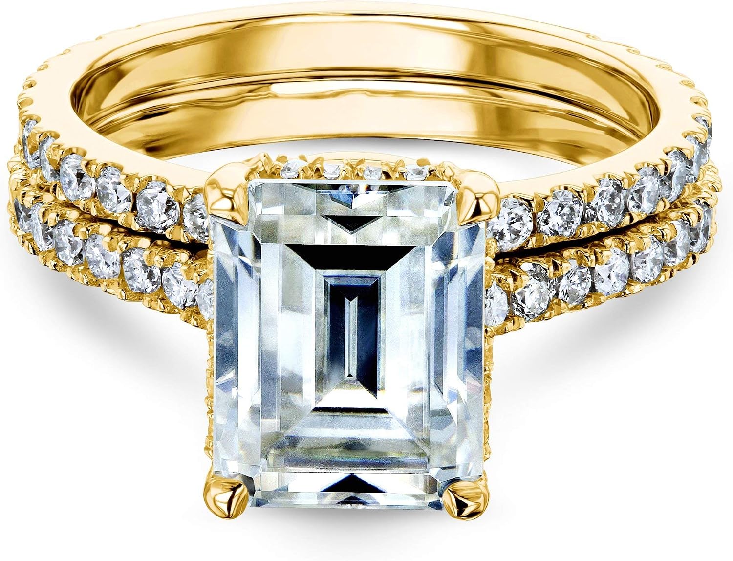 Kobelli 3-1/6ct.tw Emerald-Cut Moissanite Drop Halo Bridal Set