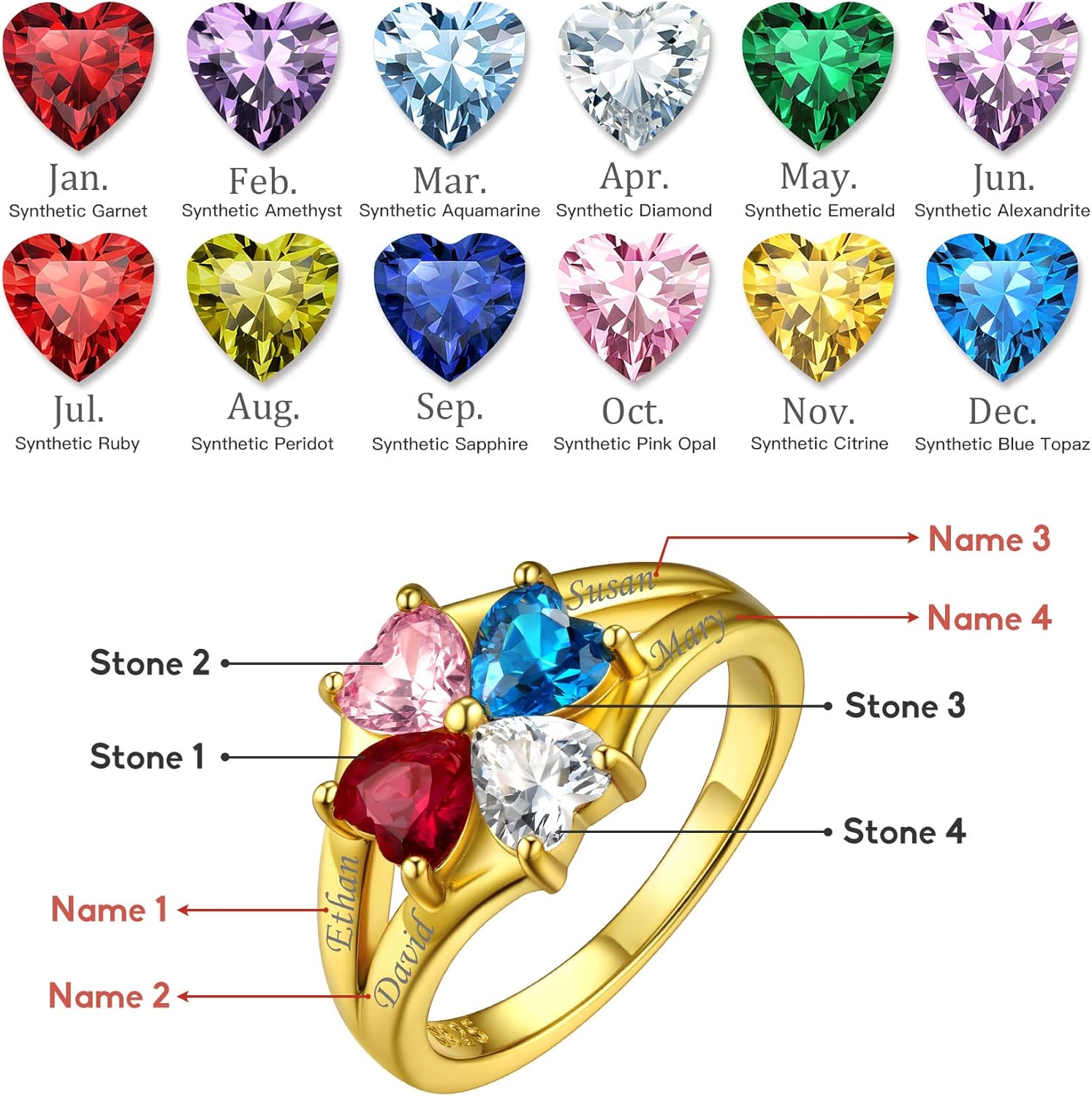 Bestyle Personlized 925 Sterling Silver Birthstone/Name Rings for Women, Sparkling CZ Love Band Rings for Wife/Mother/Grandmother, Great Jewelry Gifts on Thanksgiving/Christmas/Valentine's