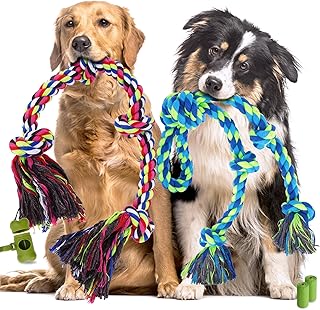 Heavy Duty Dog Rope Toys for Aggressive Chewers, Tough Tug of War Dog Toys for Large, Medium & Small Dogs – 5 Pack Including 2 Ropes & 3 Supplies