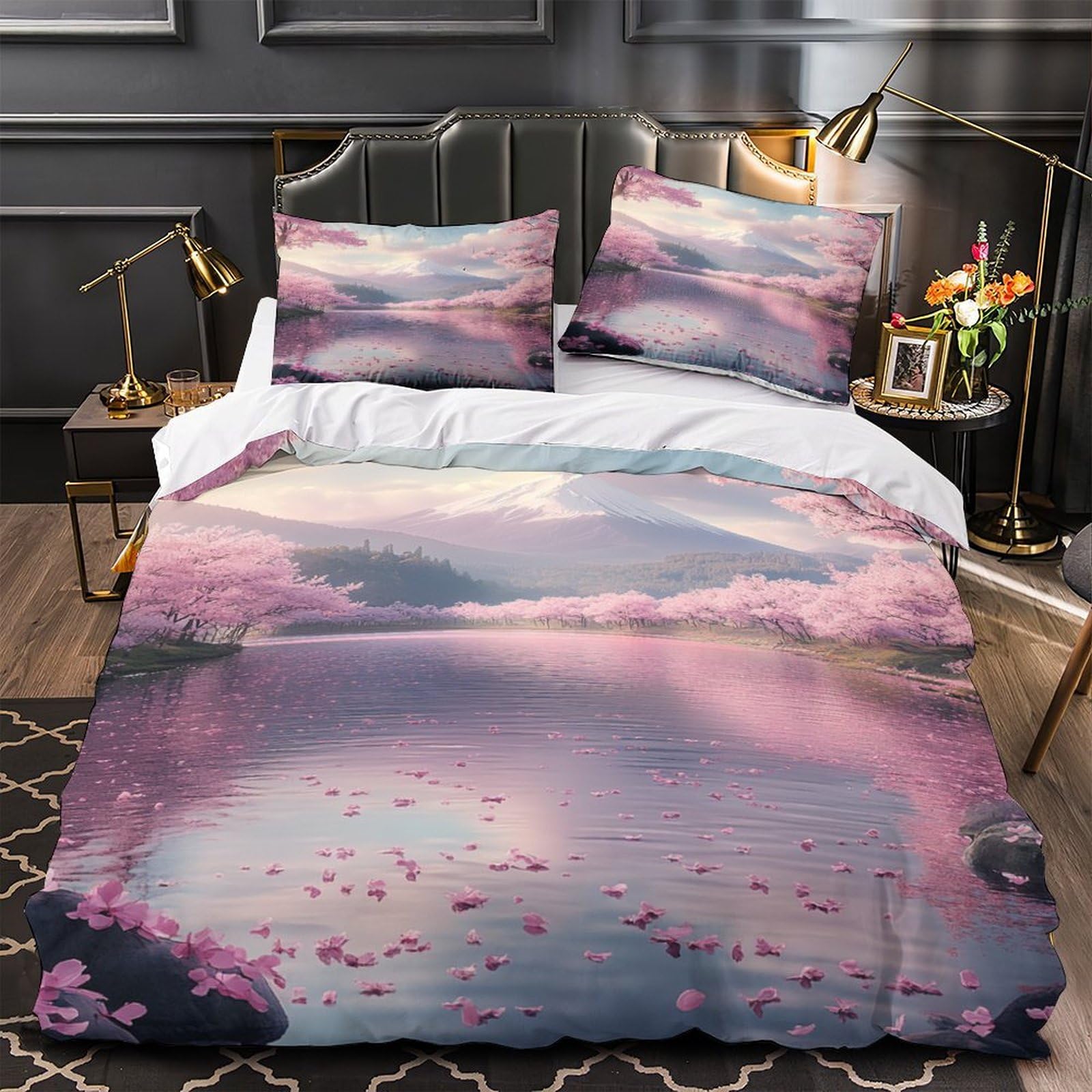 Housse de couette paysage japonais 3D lavable en machine pour une déco de chambre adulte