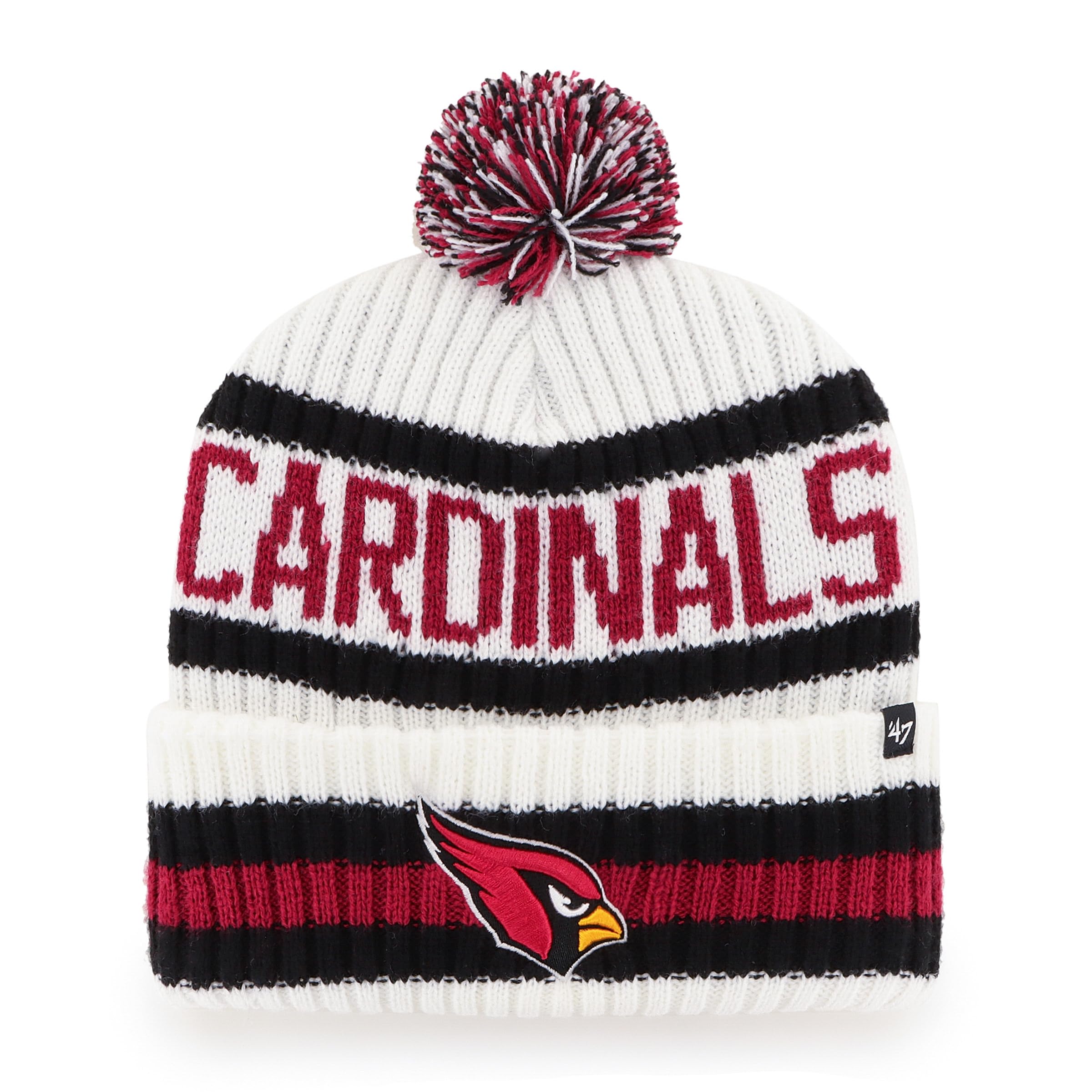 Unisex White 47 Arizona Cardinals Nfl Bering Winter Knit Bobble, One Size Fit, Team Badge,