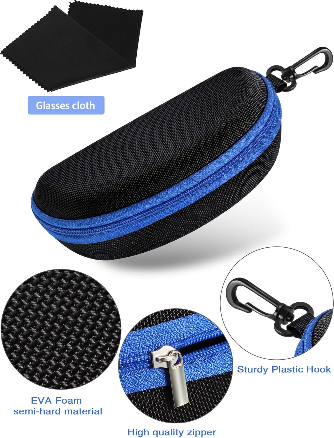 Frienda 6 Pack Sunglasses Case Hard Shell for Men Women Multiple Goggles Eyeglasses 3D Safety Glasses Case Hard Portable Sunglasses Box with Zipper Hook Cleaning Cloth for Travel Protection, 6 Colors - Image 2