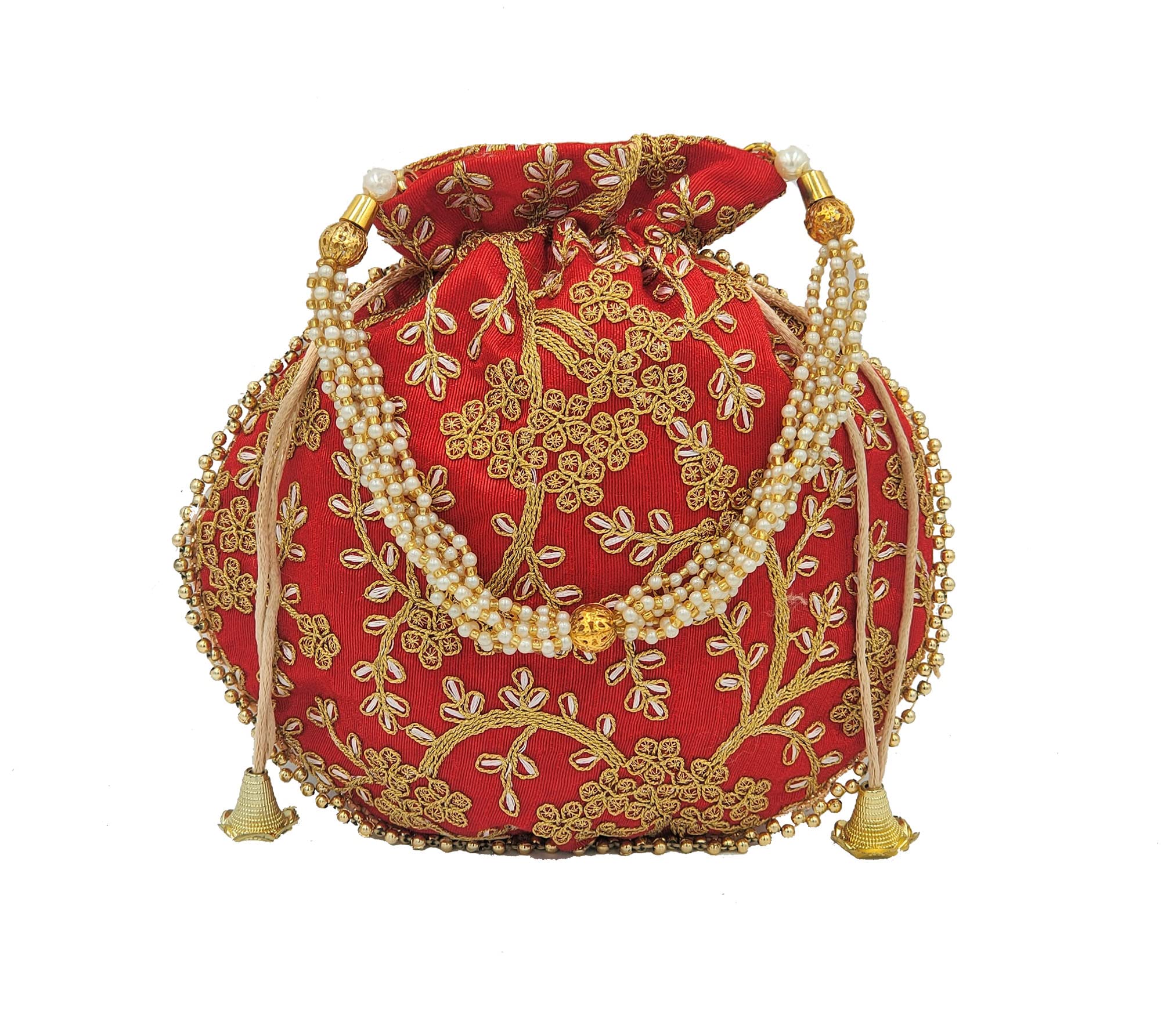 Yaayi Womens/Girls Silk Ethnic Rajasthani Potli Bag, Cluthes, Lehenga Potli Bags for Women (Red) (B09J55D4W4) Amazon Price History, Amazon Price Tracker