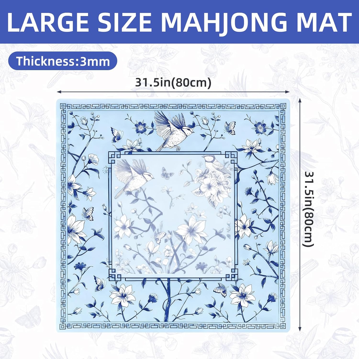 5 Pcs Western Mahjong Tiles Set Large Blue Mahjong Mat Empty Mahjong Bags Set for Tiles and Racks American Mahjong Game Set Anti-Slip Table Cover for Mahjong Poker Board Games Dominoes and Card