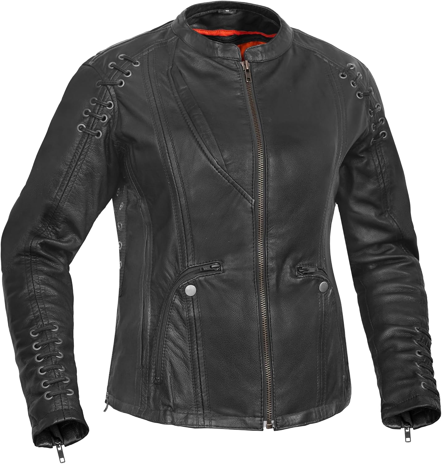 Daniel Smart Classic Women Leather Jacket - Women Motorcycle Jacket with Grommet Detailing Side Lacing & inside