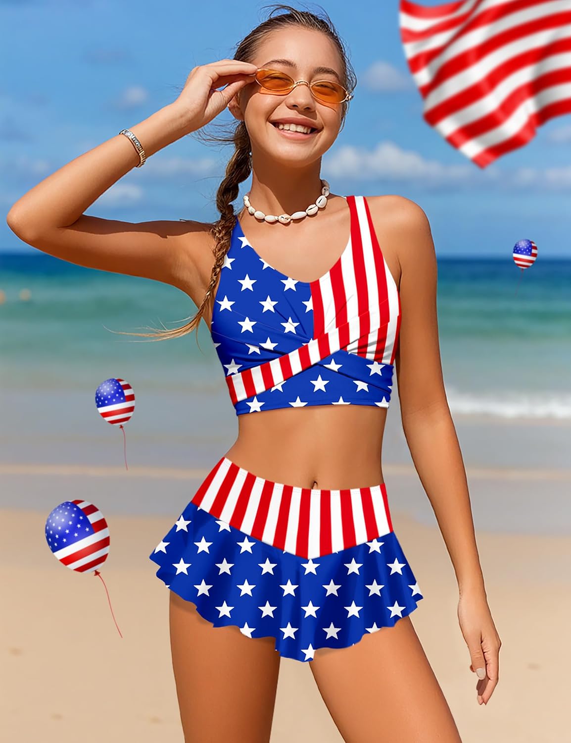 Qaoerde Girls Swimsuit Tropical Print Bikini Set with Ruffle Hem Two Piece Criss Cross Bathing Suits for Girls 7-14 Years - Image 2