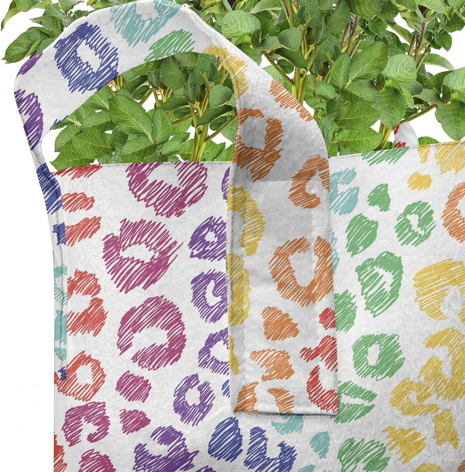 Ambesonne Leopard Rainbow Grow Bags 5-Pack, Colorful Animal Art, Heavyduty Fabric Pots with Handles for Plants, White and Multicolor