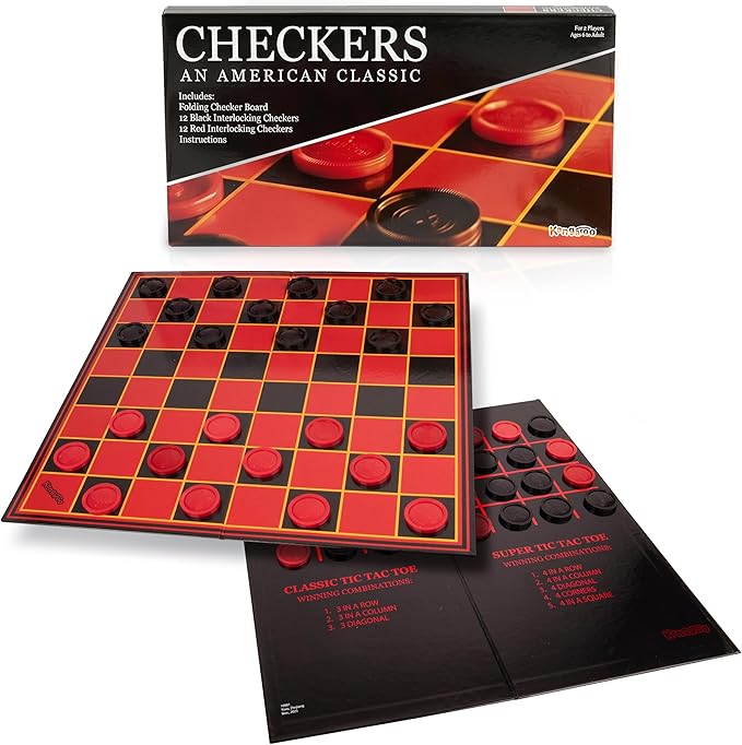 Kangaroo - Multiplayers Strategy Checker Board Game For Kids & Adults - Portable Educational Travel Cardboard Checkers - Includes Large Board W/ 24 Checkers (12 Red And 12- Black) 15x15 Inches