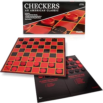 Kangaroo - Multiplayers Strategy Checker Board Game for Kids & Adults - Portable Educational Travel Cardboard Checkers - Includes Large Board w/ 24 Checkers 12 Red and 12- Black 15x15 Inches