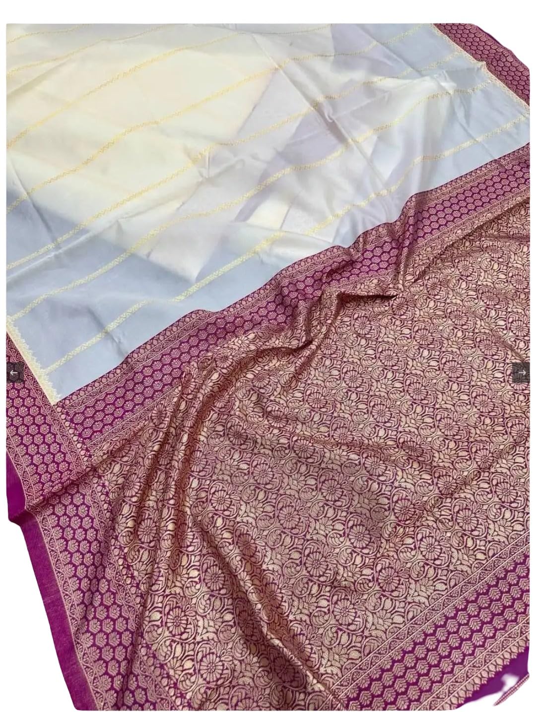 Traditional Kerala Kasavu Saree with Purple Border, Off-White Cotton Silk, Ethnic Wear
