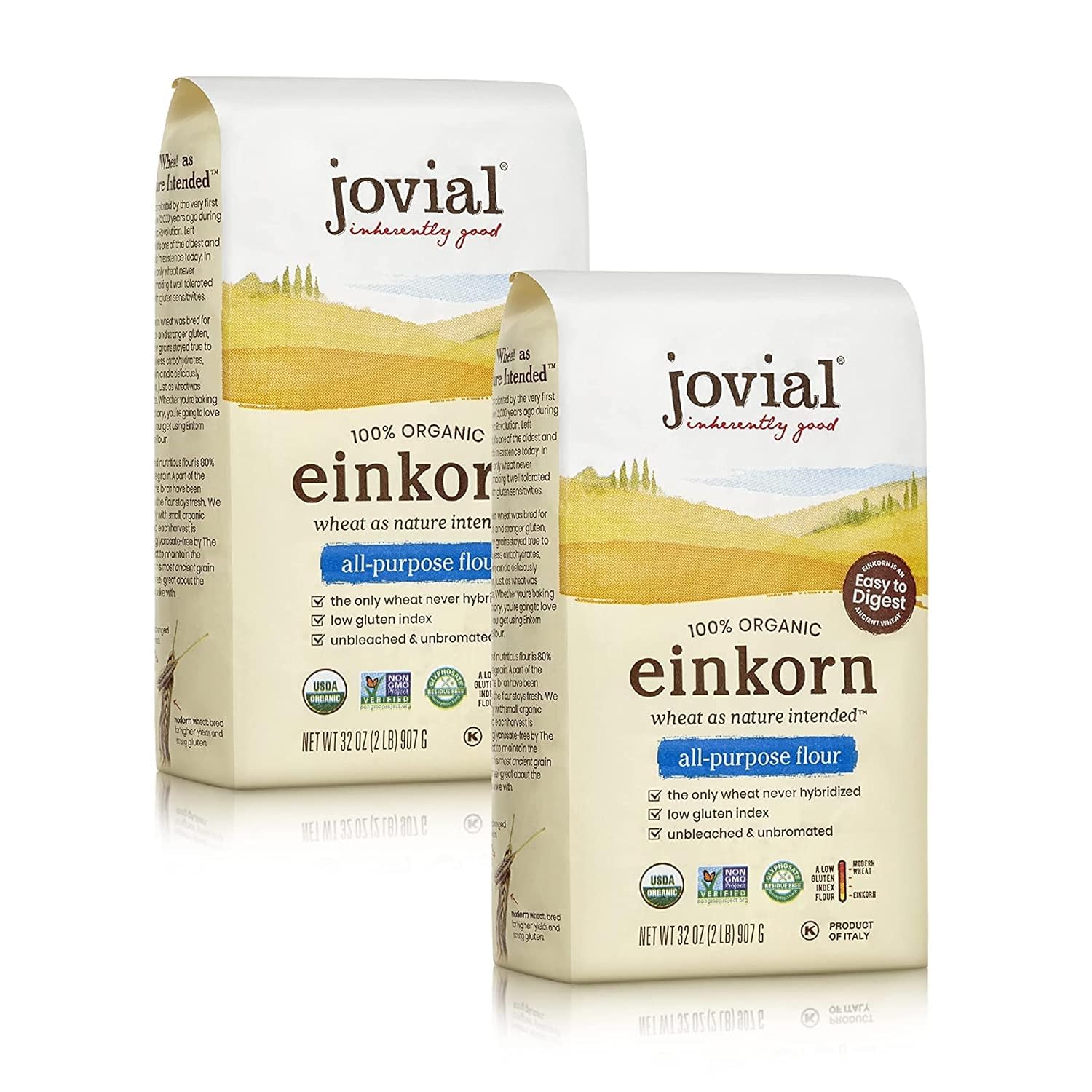 Jovial Organic Einkorn Flour, 32 oz (2 pack) USDA Organic Regenerative Organic Certified