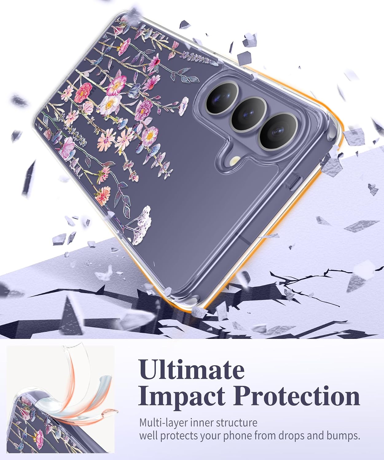 GVIEWIN for Samsung Galaxy S26 Case, Clear Floral Slim Shockproof Protective Women Phone Case, Non-Yellowing, with Screen Protector & Camera Lens Protector for Galaxy S26 6.3", Floratopia/Colorful