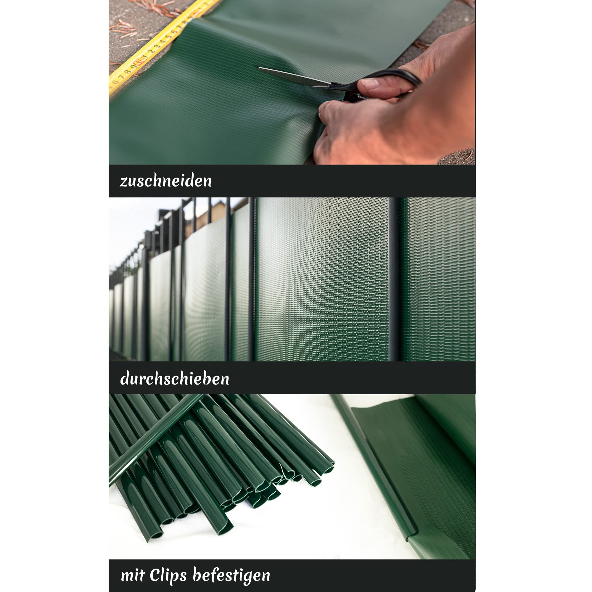 PVC Sichtschutz Streifen Privatsphäre Doppelstabmatten Zaun Folie inkl. 30 Befestigungsclips, Farbe:Grün, Länge: (245m (7X 35m))
