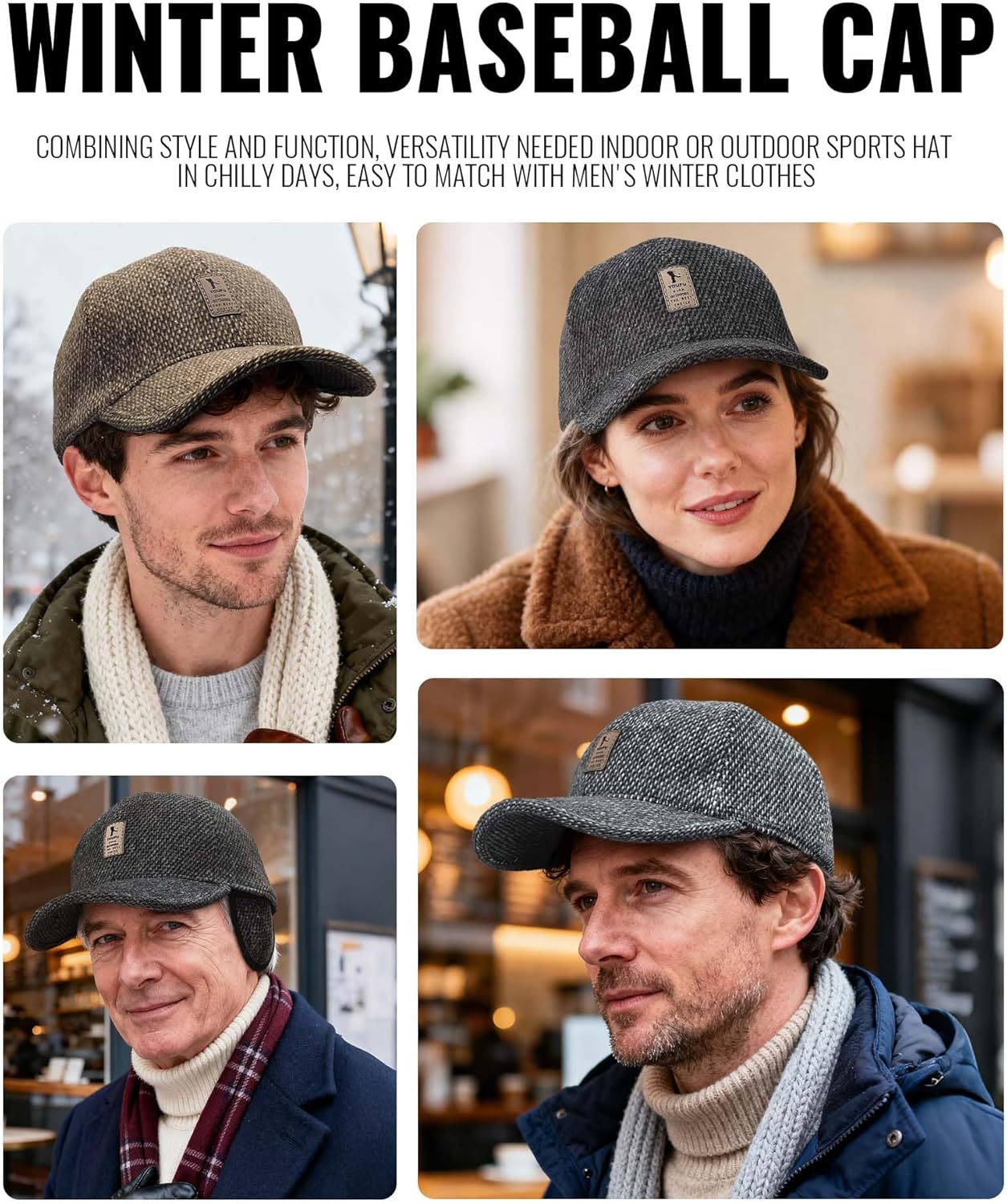 CLAPE Men's Winter Hat Outdoor Visor Dad Hat Warm Wool Sport Golf Baseball Cap Hats with Earflaps - Image 4