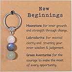 Natural Crystals Keychain Gift for New Beginnings, Small Healing Stones Keychain for Anxiety Relief. Healing Crystals
