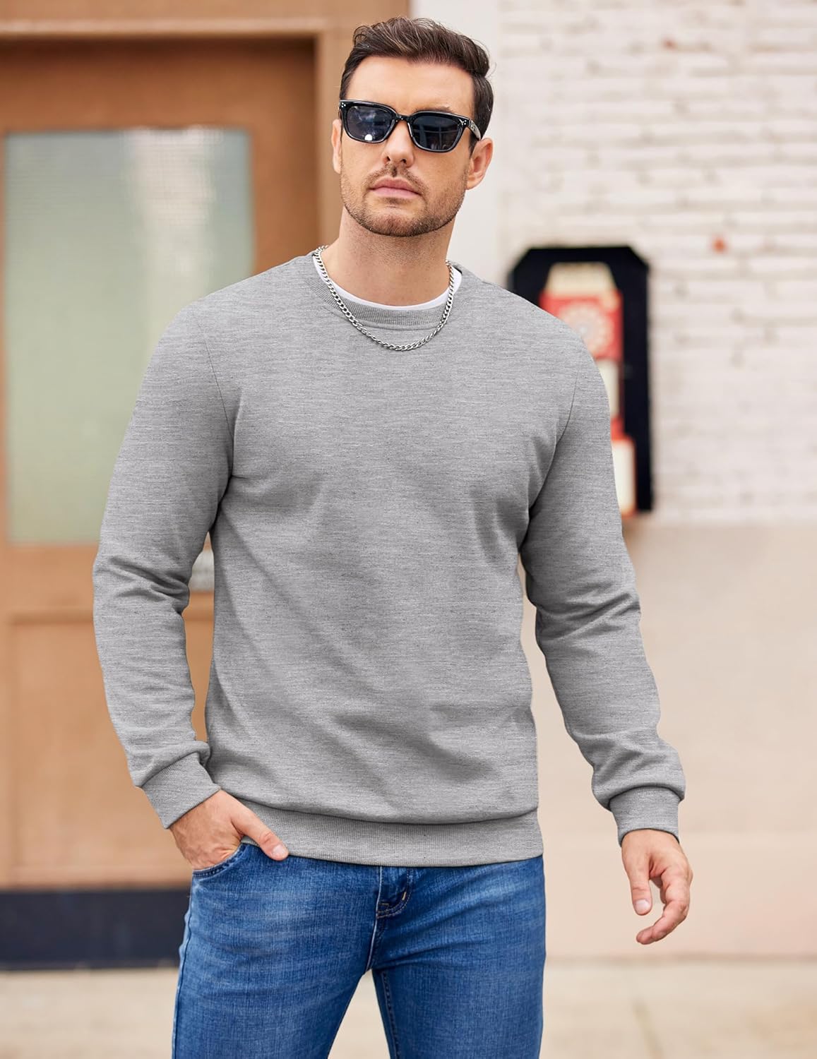 COOFANDY Mens Fleece Pullover Crewneck Sweatshirts Soft Casual Long Sleeves Sweatshirt Crew Neck Pullover Sweater - Image 2