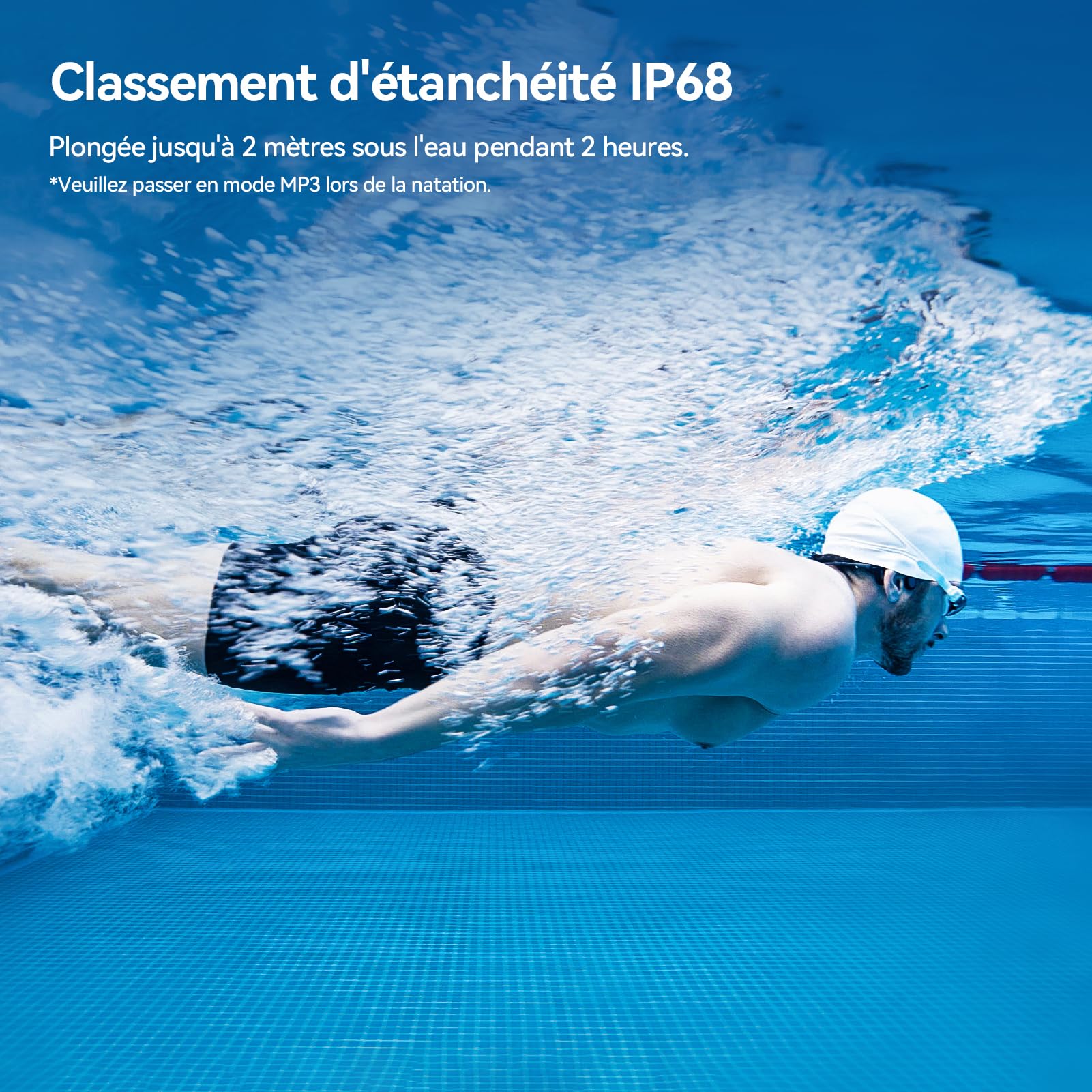 mojawa Run Plus – Écouteurs à Conduction Osseuse Natation, Casques Étanches IP68 avec MP3 Intégré 32 Go, pour Course à Pied, Cyclisme et Sport, Bluetooth 5.2, Micro ENC – Orange
