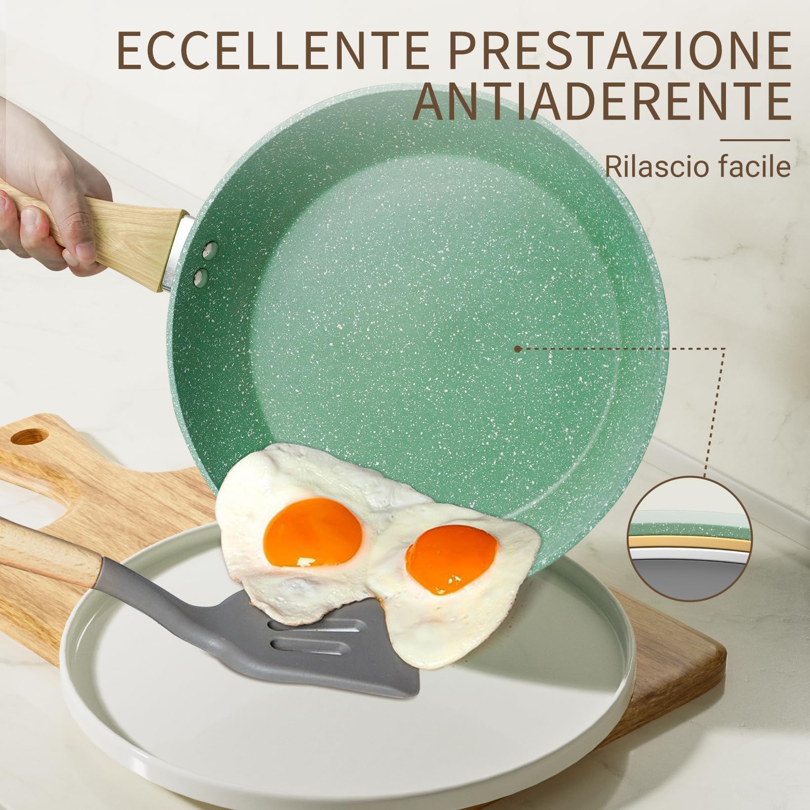 Innerwell Sartén antiadherente 24 cm, Sartenes induccion, Granito revestimiento antiadherentes Profesional, Ceramica Sartén Tortillas, sin PFOA, sin toxicos, apta Horno, Lavavajillas, Rosa — view 9