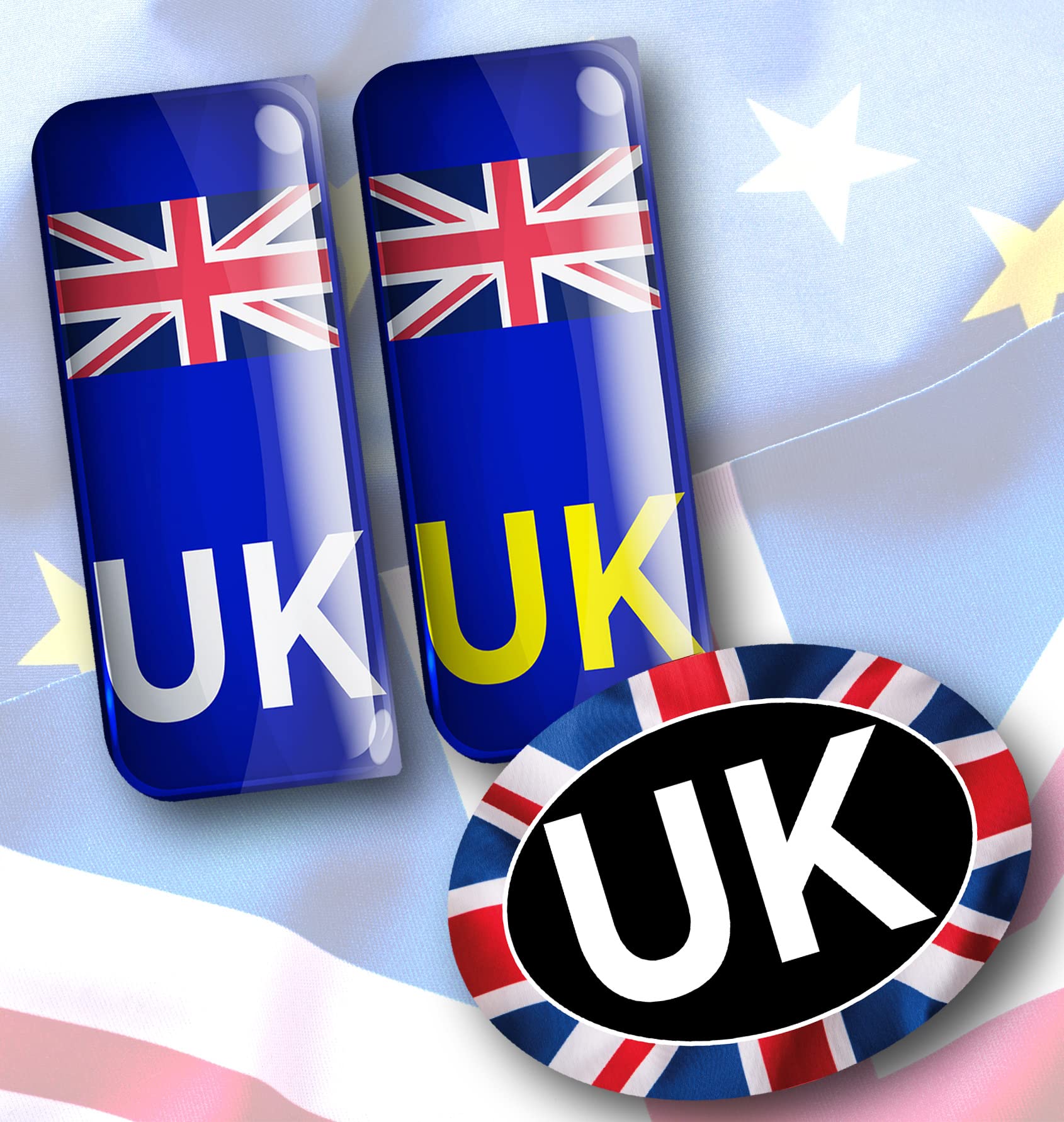 2x 39mm x 108mm UK Car Vehicle Stickers Gel Domed Badges For Acrylic