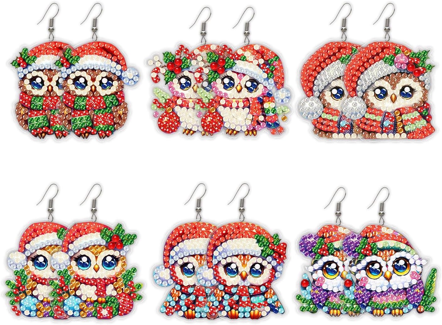 DoxQcs Diamond Art Painting Earrings, Mandala 5D Diamond Pasted Earrings Set, Boho Vintage Dangle Drop Earrings with Tool for Adults Vacation Jewelry Making-#22-4 Set