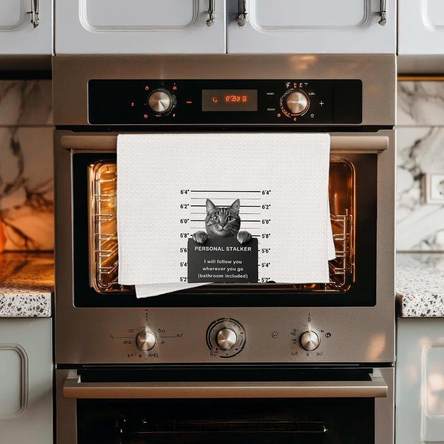 Funny Tabby Cat Kitchen Towels, Cat Lover Mom Dad Gifts, Black and White Kitty Mugshot Decorative Dish Hand Tea Towels for Bathroom Kitchen, 16x24 Inch image 4